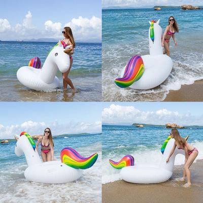 Şişme Gökkuşağı Unicorn Su Şamandırası Binilebilir Yüzme Havuzu Şezlong Plaj Sal