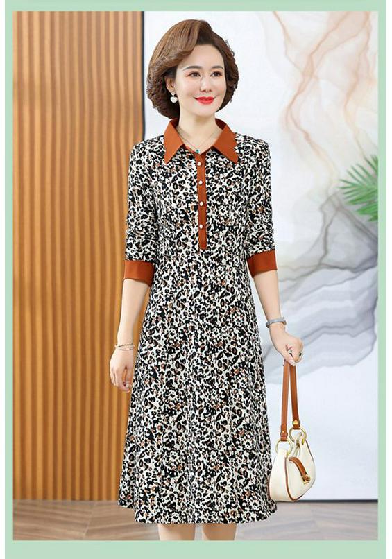 Elegant Leopard Print Dress 2023: Stylish Spring & Autumn Wear for Middle-aged Women