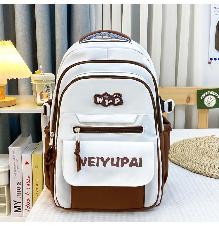 Schoolbag Korean version of student trend letter contrasting color casual large-capacity backpack junior high school student Mori simple and versatile