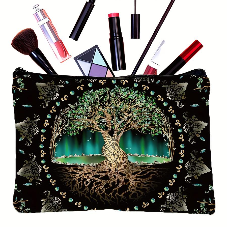 Magical Tree of Life Makeup Bag Mystical Forest Design with Glowing Foliage Travel Toiletry Organizer Zipper Bag Storage Bags