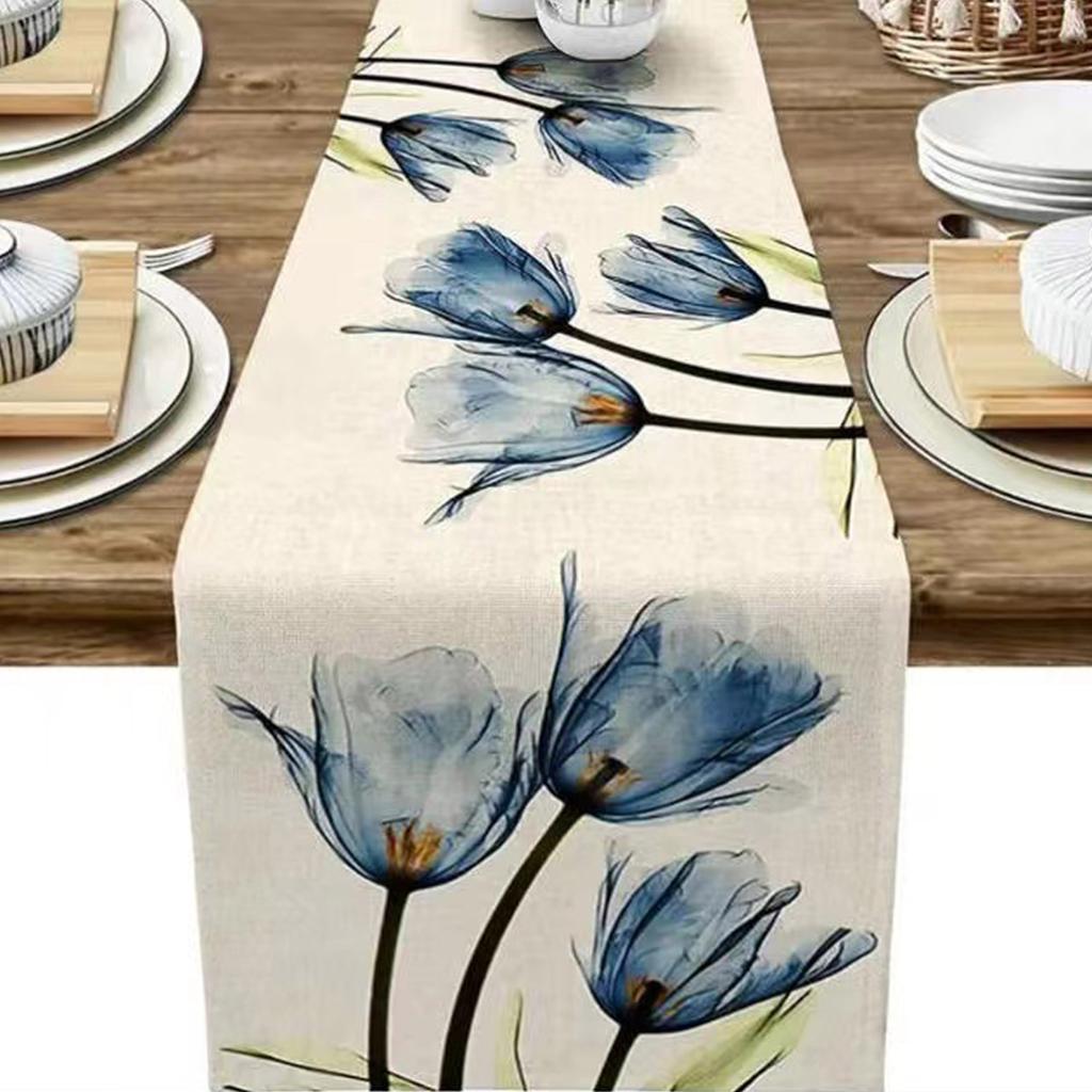 1pc Tulip Linen Table Runner ,Kitchen Dining Table Decoration for Indoor Outdoor Home.Festival gifts,minimalist style.