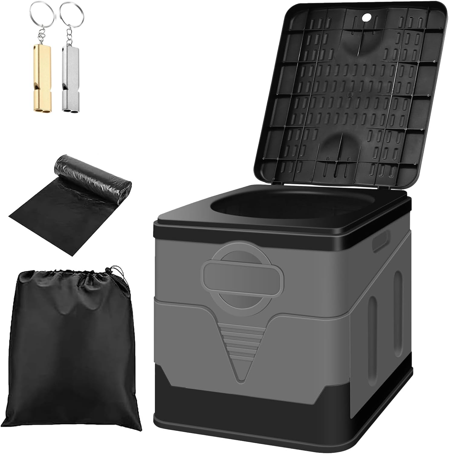 

CAMPWAY Portable Toilet with Folding Emergency Car Camping Includes 12 Disposal Easy 100kg Weight Suitable for Adults and Ideal for and Emergency Use серый