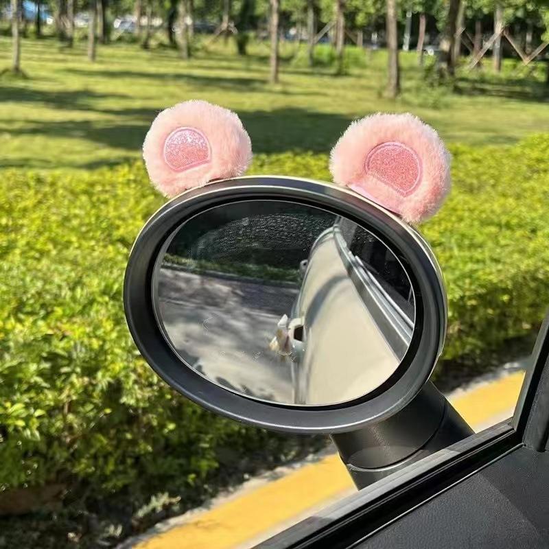 2Pcs Cute Plush Rabbit Ears Car Decor Motorcycle Rearview Mirror Decoration Helmet Automotive Interior Stickers Car Accessories