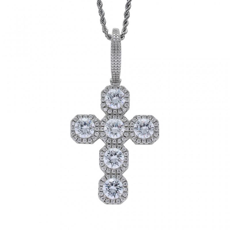 Mens Oversized Solid Cross Pendant Necklace With Full Zirconia Stones 87mm Hip Hop Chain Jewelry