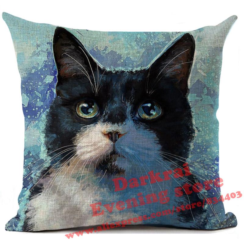 Cat Cushion Cover Kitten Printed Linen Throw Pillows Living Room Sofa Decor Throw Pillows Home Decoration Pillowcase Xcm