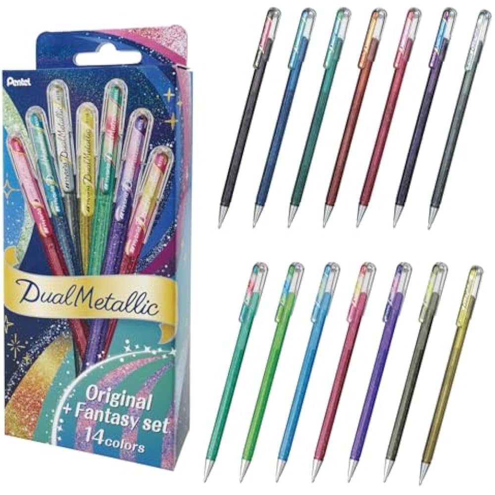 Pentel K110-D14ST Dual Metallic Original + Fantasy Set 14 Colors Ballpoint Pen