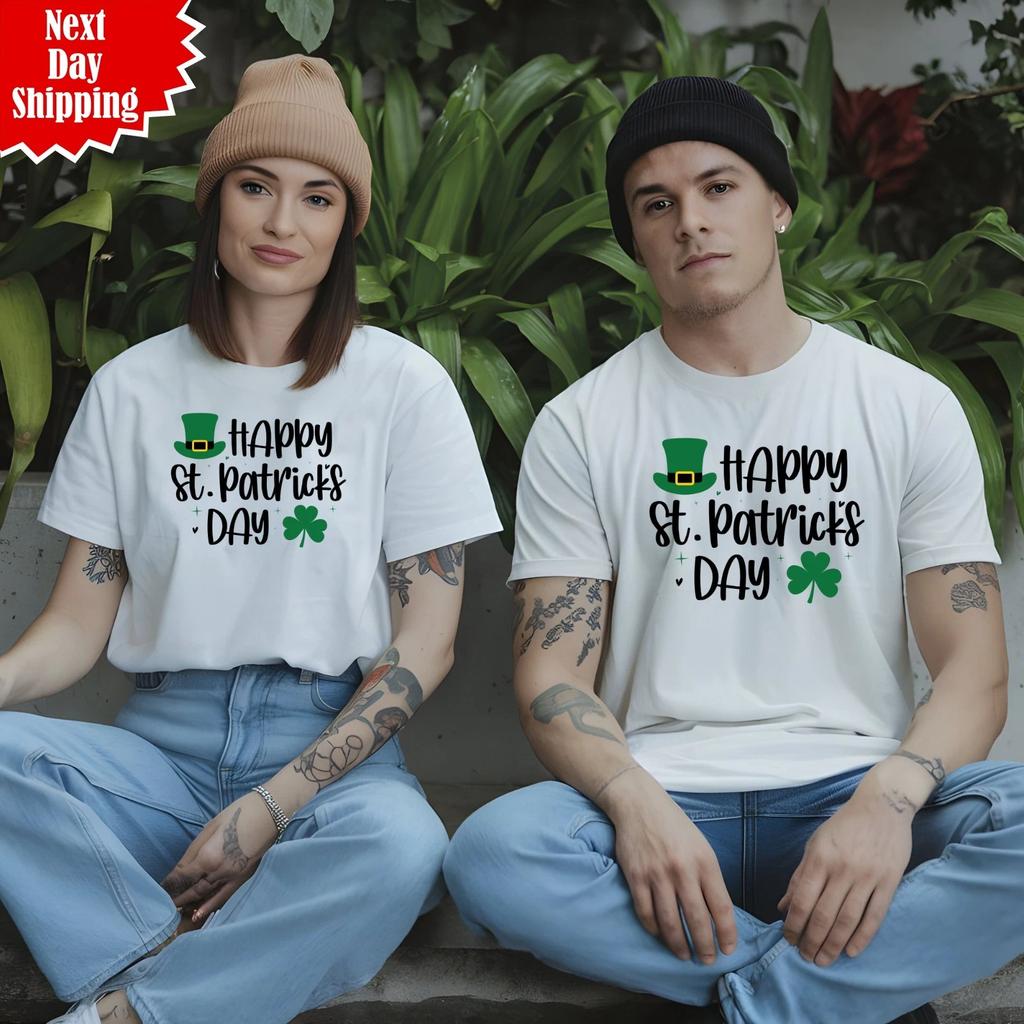 Happy St Patricks Day T Shirt Printed Leprechaun Green Hat Gift Men Women T Top