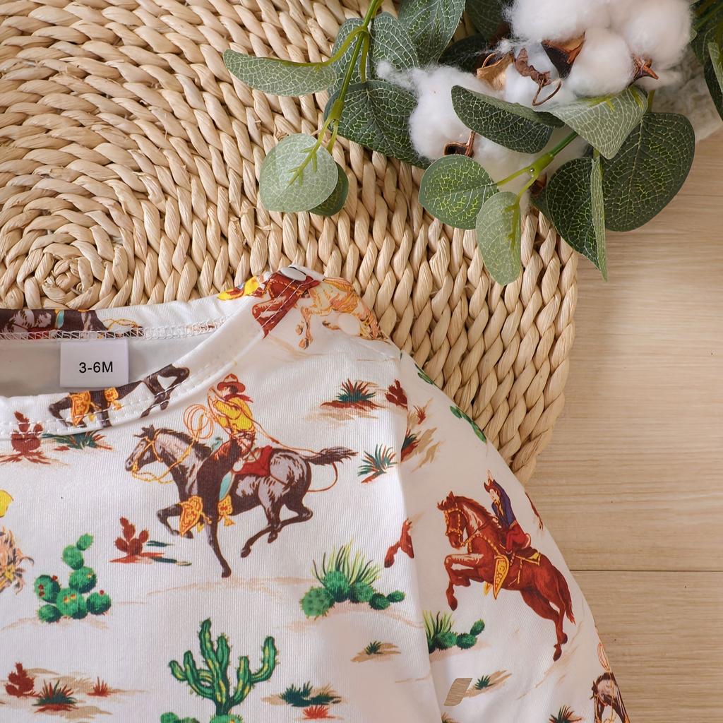 Macacão de Bebê Recém-Nascido Estampa Cavalo Andando Roupa Macacão de Manga Comprida Roupas Macacão de Manga Comprida para Criança Pequena (0-24M)