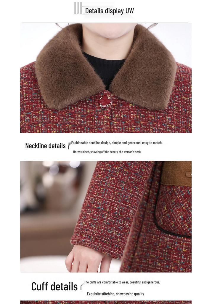 Mink Velvet Cotton Padded Jacket for Middle-aged Women - Autumn/Winter Plus Velvet Thickened Wool Coat