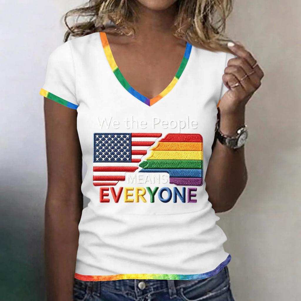 Women's Casual V Neck Short Sleeve T Shirt Patriotic Independence Day Printed Tee Top Lightweight Comfortable Fit