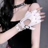 Unisex Punk Fingerless Gloves PU Leather Rivet Gothic Wrist Wrap Black White Disco Dance Rock Performance Gloves