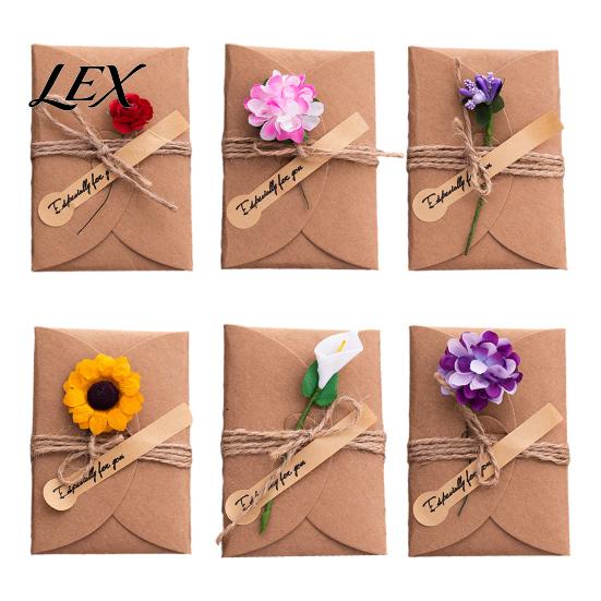 Elegant Ritual Gift Decorations 5Pcs DIY Dried Flower Greeting Cards, Handmade Note Cards with Artificial Flowers, Jute Twine Artistic Retro