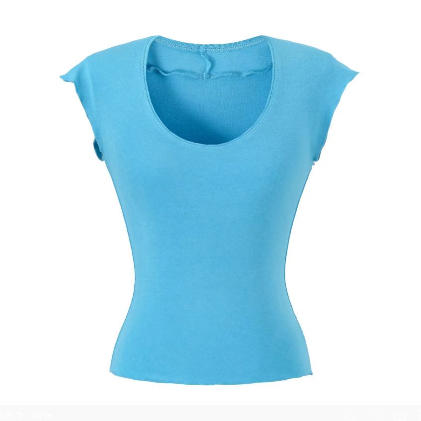 U-neck Short-sleeved T-shirt Women's Summer New American Spice Girl Solid Color Slim-fitting Short Bottom Top