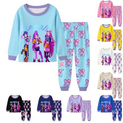 Dětský módní oblek Sukně Kulatý výstřih Top s dlouhým rukávem Kalhoty