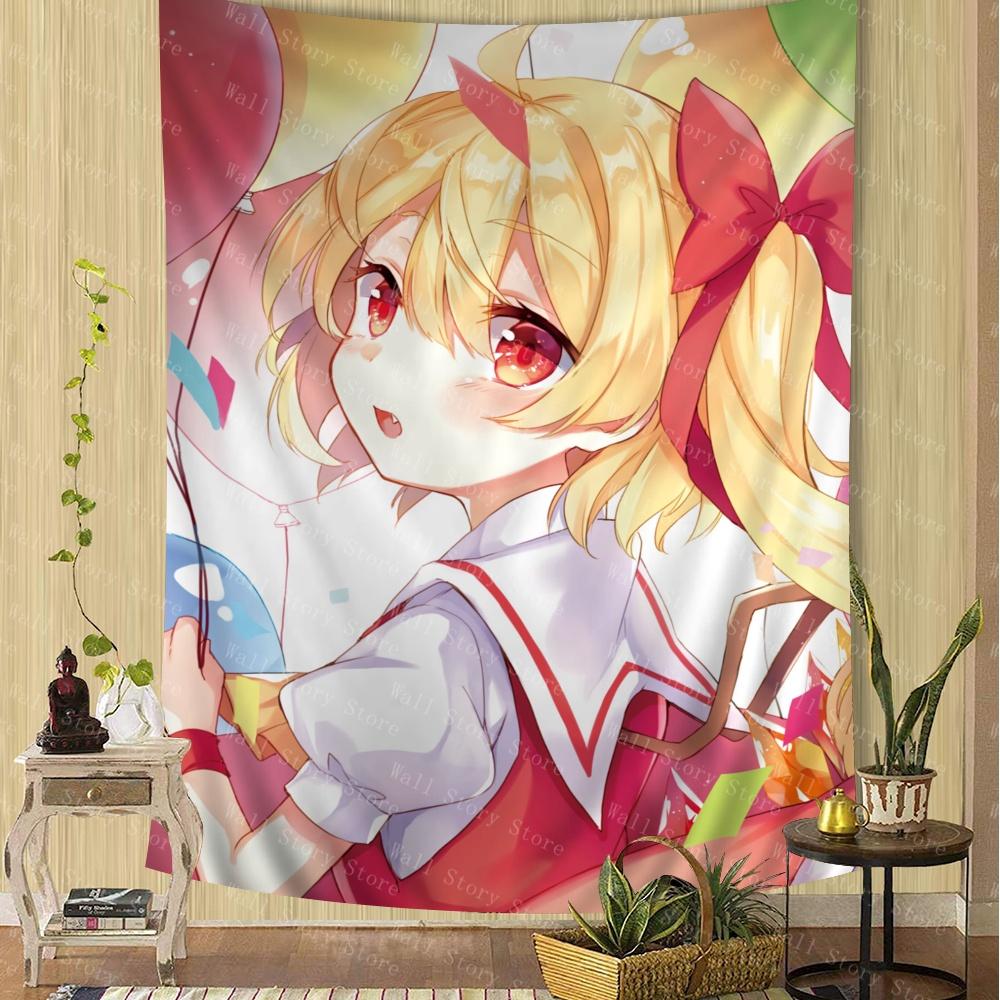 Touhou Project Flandre Scarlet Tapestry Anime Tapestry Tarot Hippie Wall Rugs Dorm Wall Hanging Sheets Wall for Bedroom Tapestry