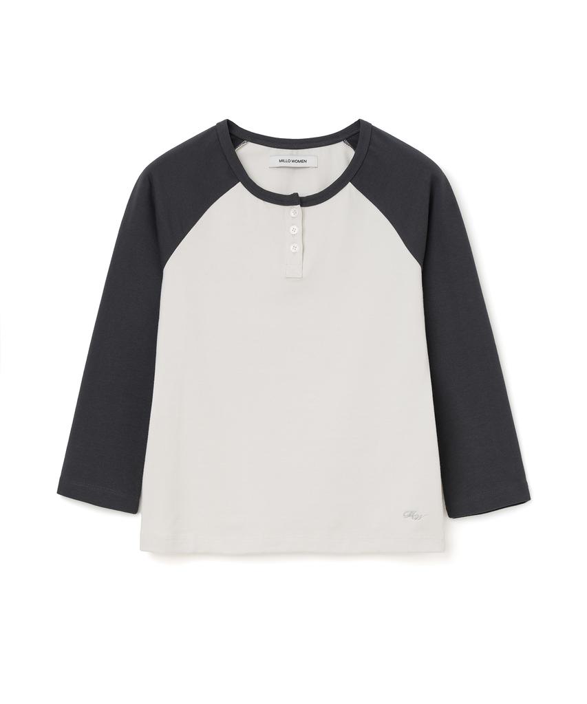MILLO WOMEN 3/4 Henry Raglan T-Shirt [Charcoal]