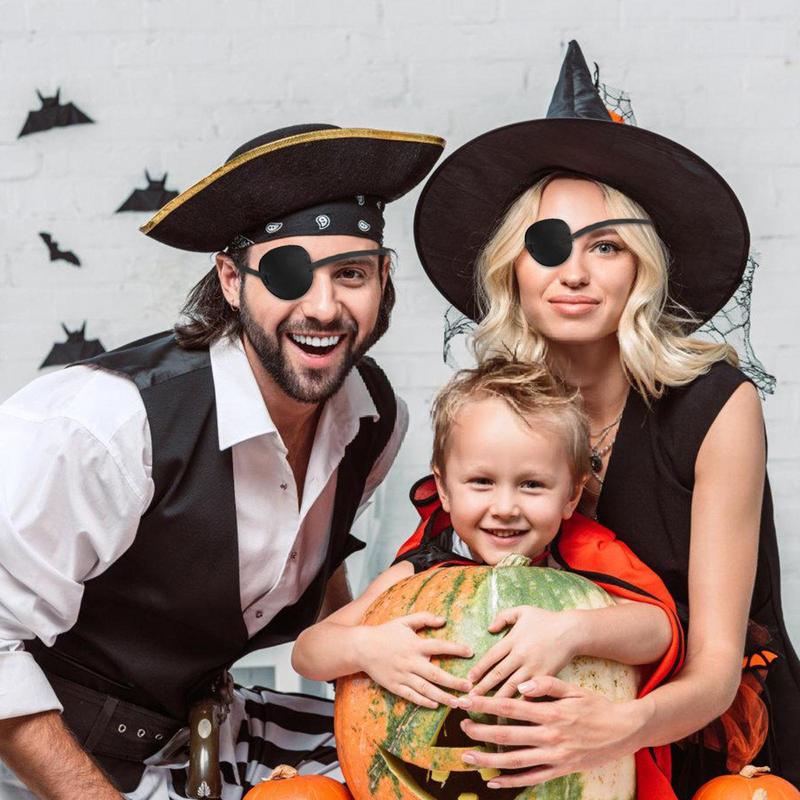 Pirate Eye Patch Unisex Black Single Eye Patch Eyepatch One Eye Adjustable Soft Eye Patch Kid Adults Pirate Cosplay Costume
