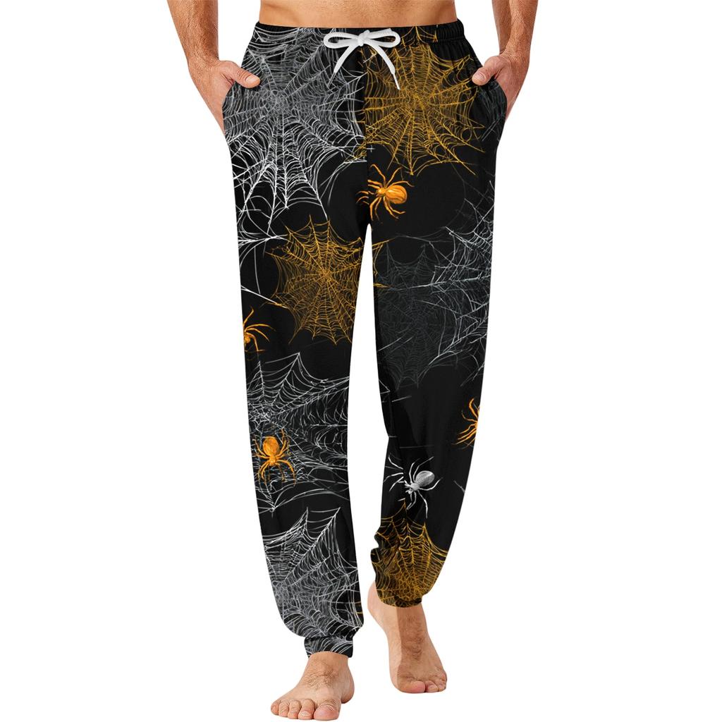 Men's Casual Pajama Pants with Pockets for Halloween Themed Wear