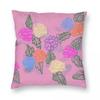 Vintage Pink Flowers Square Pillowcase Polyester Linen Velvet Printed Zip Decor Throw Pillow Case Sofa Cushion Cover