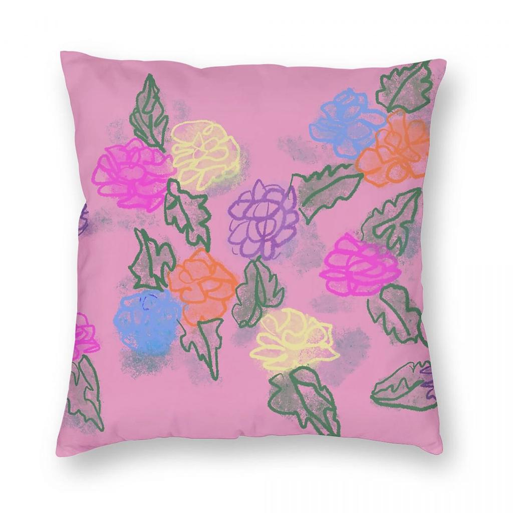 Vintage Pink Flowers Square Pillowcase Polyester Linen Velvet Printed Zip Decor Throw Pillow Case Sofa Cushion Cover