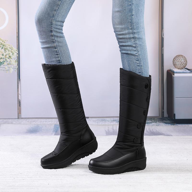 Warm Fur High Snow Boots Women Winter Shoes Casual Wedges Down Waterproof Black Red White Thick Plush Knee High Boots Girls