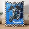 Coperta stampata a tema moto da fuoristrada con nome personalizzato - Perfetta per divano, letto, viaggi e uso all'aperto | Lavabile in lavatrice, accogliente e resistente.