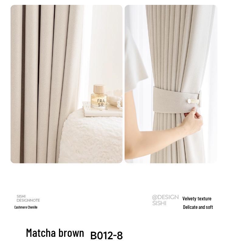 Modern Cream Chenille Blackout Curtains for Living Room/Bedroom