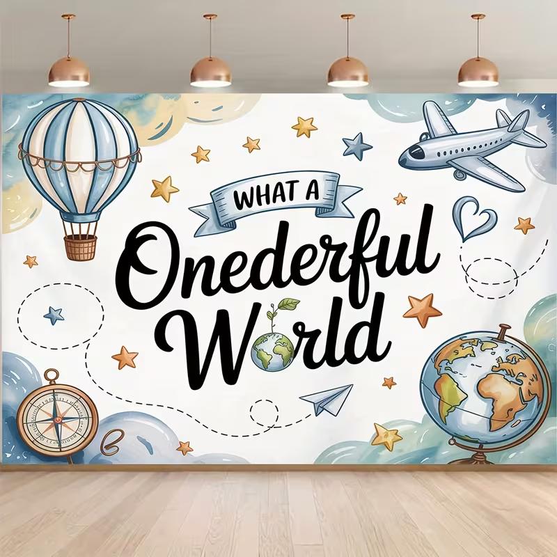 2D Adventure World Airplane Compass Birthday Studio Backdrop 47.2x31.5inch/120*80cm
