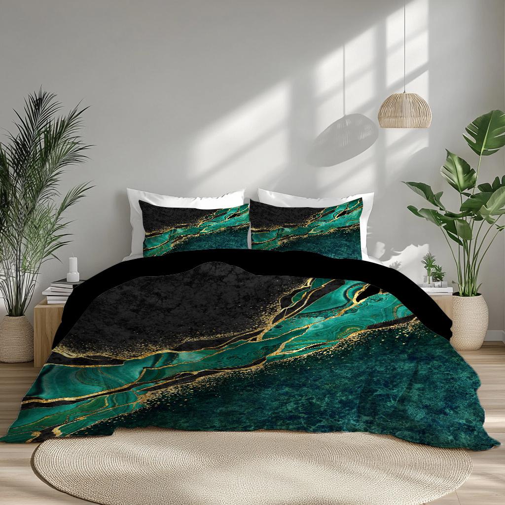 Green Blue Gold Marble Duvet Cover Set HD Digital Printing Bedding Set Soft Comfortable Duvet Cover For Bedroom Guest Room