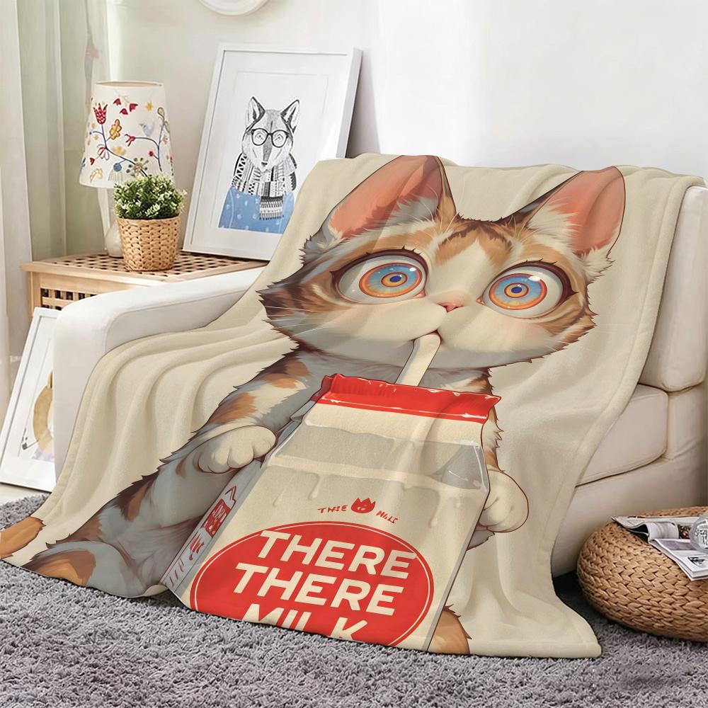 Pastel Healing Design Spiritual Cat Throw Lightweight Flannel Blanket Soft Skin-Friendly For Summer Cooling