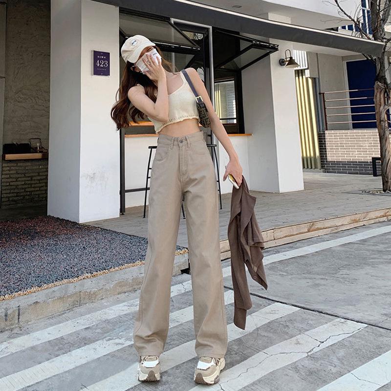 Kadın Nane Yeşili Yüksek Bel Geniş Paça Kot Pantolon, Kore Tarzı, Yere Kadar Uzunlukta, Bol Kesim, Büyük Beden, Yazlık.