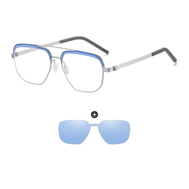 New Style Magnet Clip On Reading Glasses Men Square Myopia Prescription Glasses 2 In 1 Polarized Driving Sunglasses