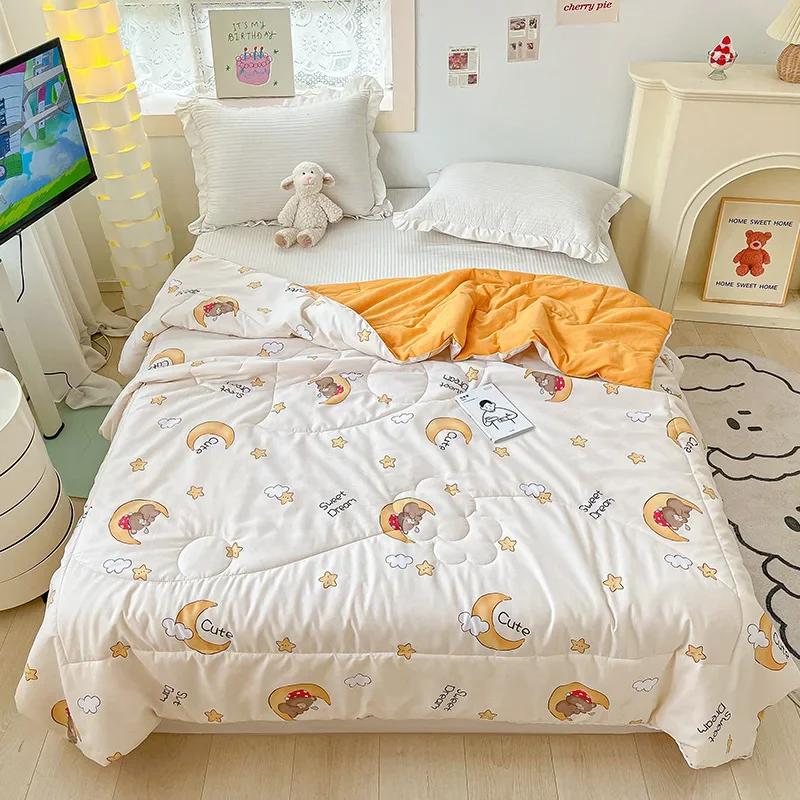 Cute Dinosaur Quilts Summer Spring Breathable Polyester Cotton Twin Full Size Bed Blanket Soft Thin Boys Girls Home Textile