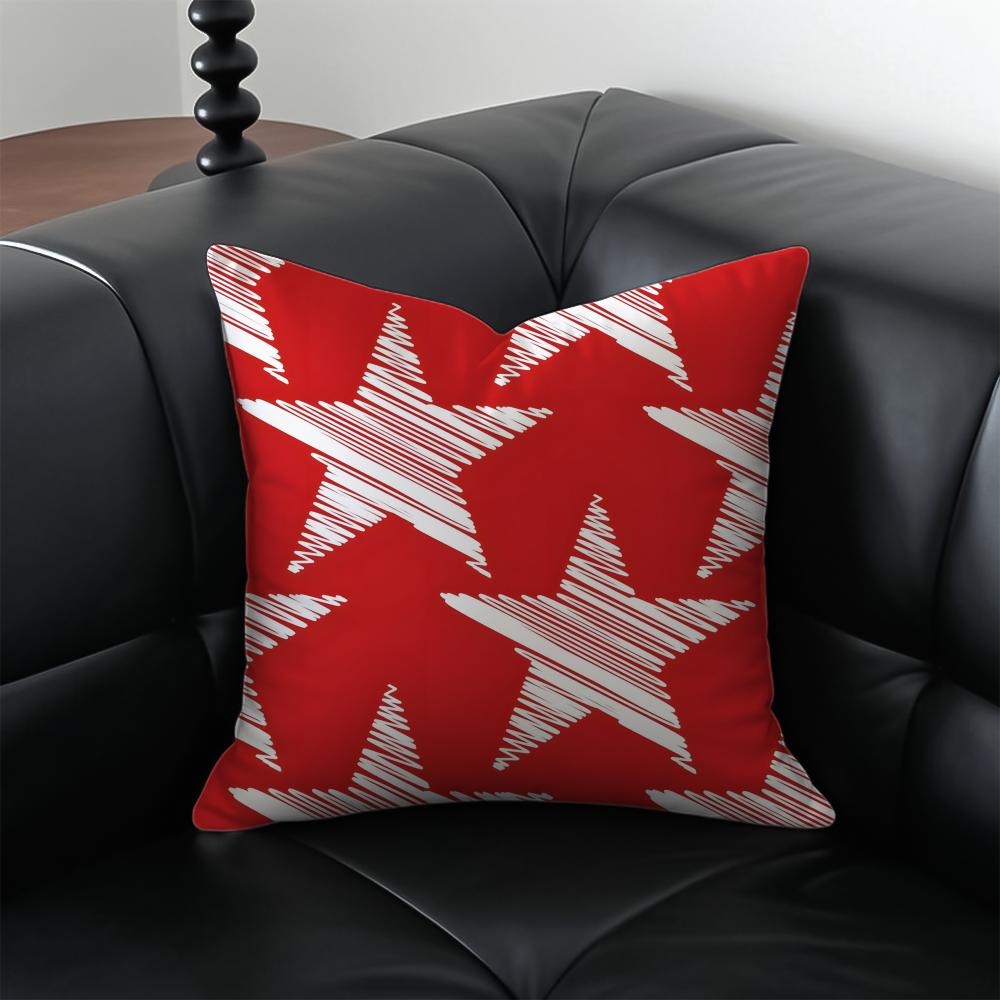 Red FivePointed Star Cushion Cover Pillow Case Antidustmite Invisible zipper silky plush cushion