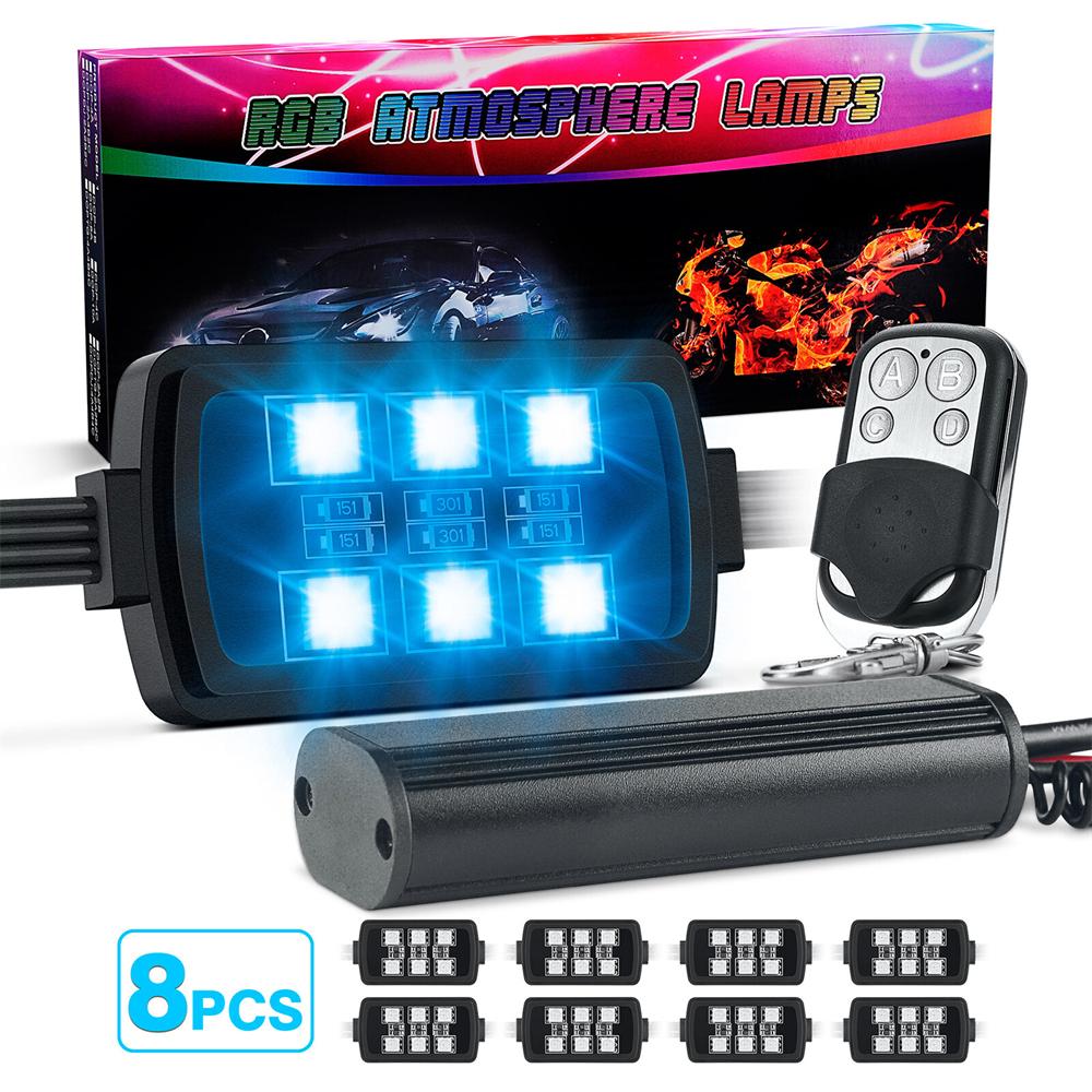 8 Stück Motorrad RGB LED Streifen Lichter Kit mit Bremslicht Funktion