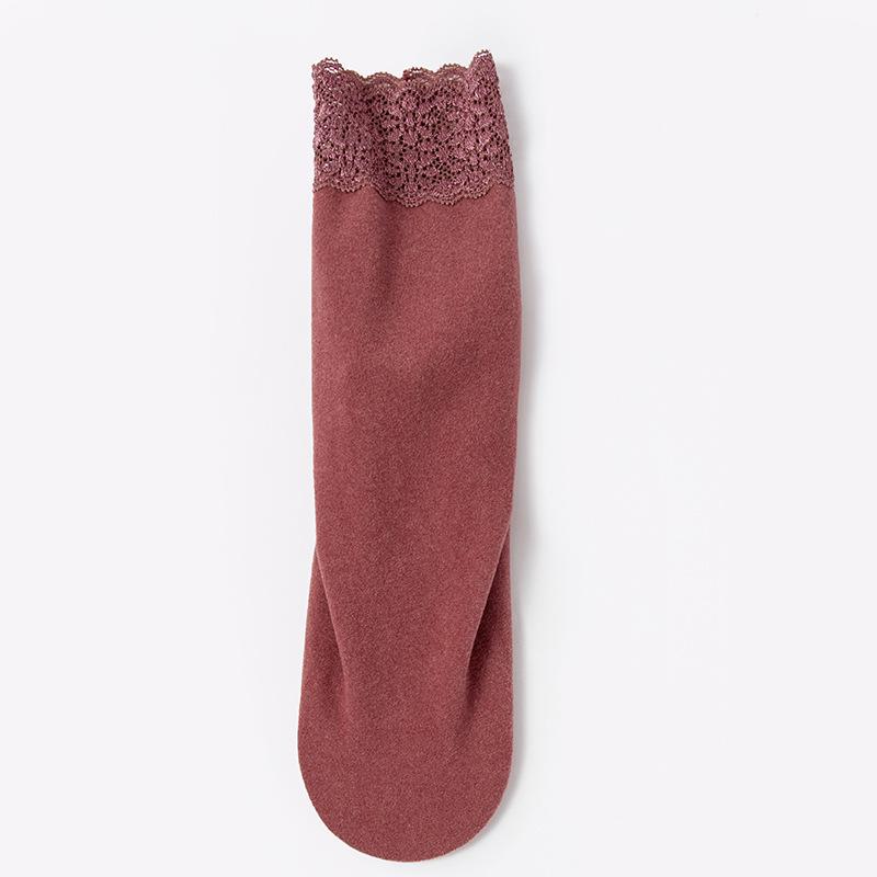 Women's Non-Slip Thermal Velvet Lace Trim Mid-Calf Socks - Cold-Resistant, Thickened Cotton for Autumn and Winter