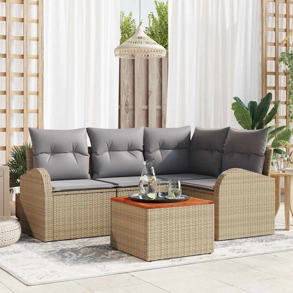Garden Sofa Set 5 pcs Beige and Light Grey Poly Rattan