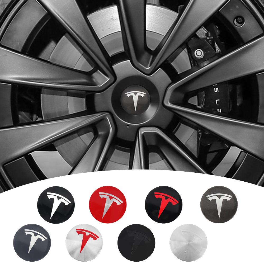 Tesla Model 3/Y/S/X 4Pcs 56mm Hub Cap Logo Stickers - Waterproof Durable Wheel Center Decals Car Protector Accessories