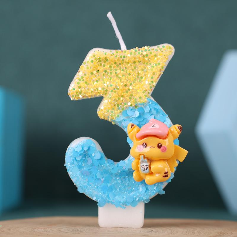 Creative Cartoon Number Birthday Candle Cake Party Decoration Handmade Pikachu Birthday Candle