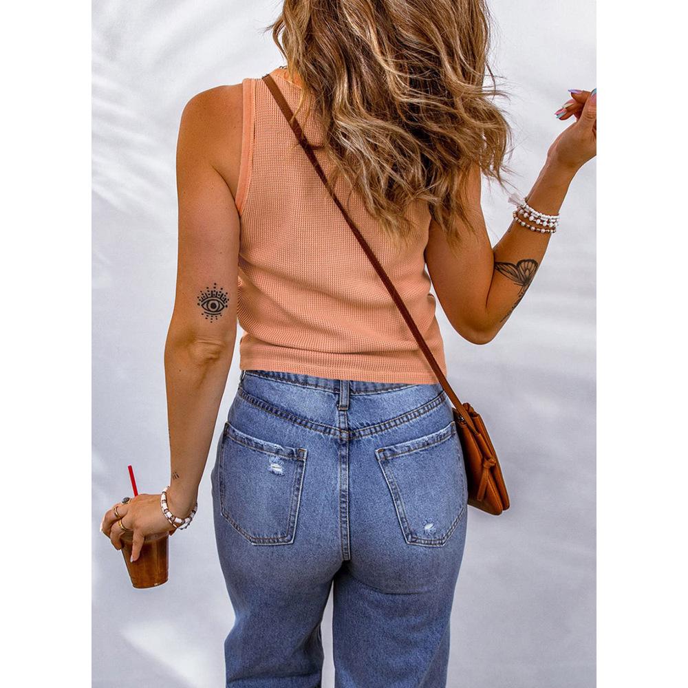 2023 Women's Spring & Autumn Vest: Comfortable Casual Solid Color U-Neck T-Shirt