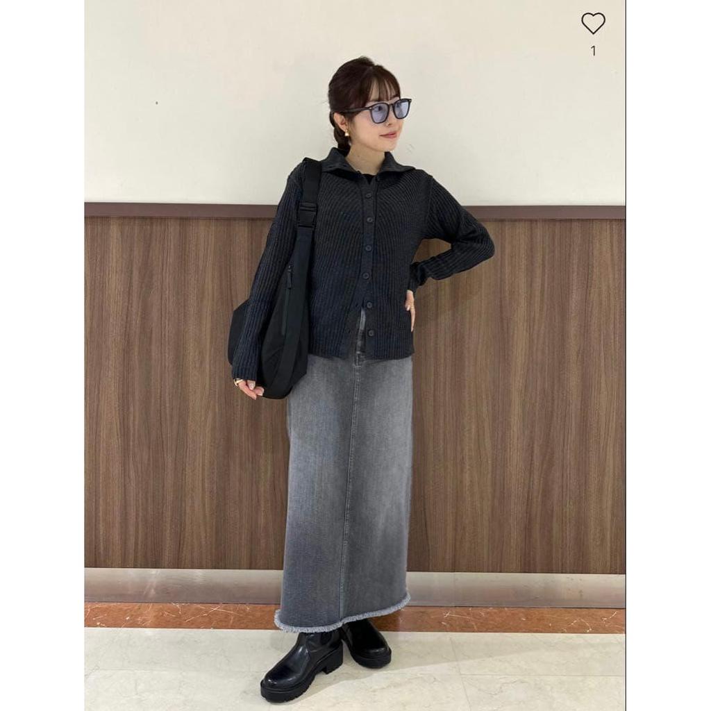 Plaste Denim Narrow Skirt Gray M