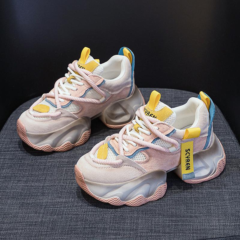 Platform dad shoes women's inner height increase burst board casual versatile fashion style lace-up student shoes