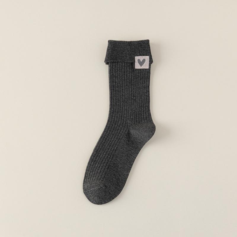

10Pair Flanged Socks Women S Autumn Miu Department College Style Cloth Standard Medium Tube Socks Solid Color Double Needle Boneless Cotton Socks One size fits all темно-серого