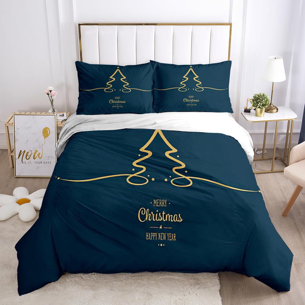 Christmas Series Quilt Cover Pillowcase Digital Printing Three-Piece Set, Bedding