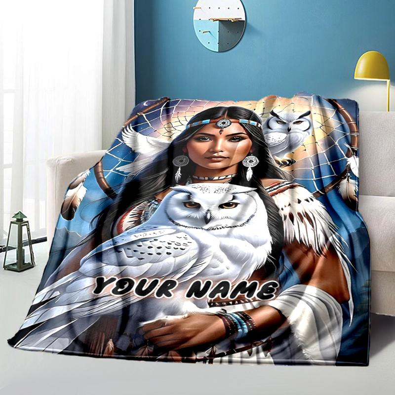 1PC Custom Name Dreamcatcher Spirit Connection flannel blanket versatile,all-season throw suitable for the living room,bedroom,camping,travel,and gift