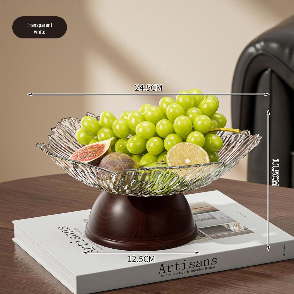 Transparente Obst- und Snack-Präsentationsplatte mit hohem Fuß: Modernes Licht-Luxus-Design für Wohnzimmer-Couchtische.