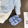 Thick-bottomed heightening Boken cool slippers women's summer 2025 new leather flat-bottomed casual belt buckle one-word slippers