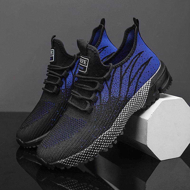 Large size summer and autumn men's sports shoes lightweight running shoes breathable fly-woven mesh shoes marathon long-distance running shoes