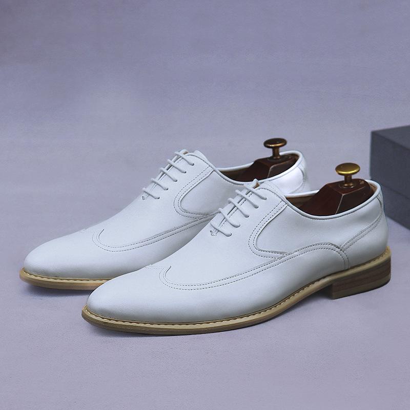 Fashion New White Shoes for Men Leather Shoes Men's Business Dress Breathable Leather Shoe British Lace-up Fashion Wedding Party