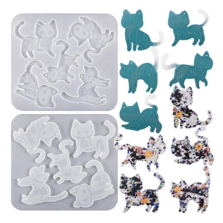 Halloween Cats Pendant Resin Epoxy Mold Individualized Cats Keychain Earrings Mold Animal Display Decors Epoxy Molds